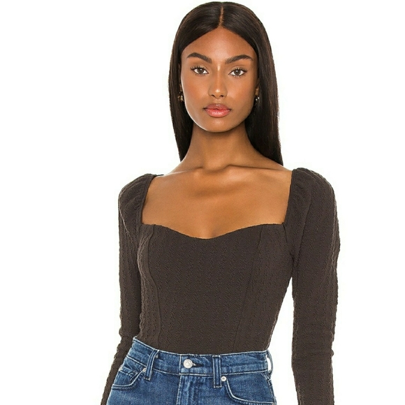 Free People | Sweetheart Neck Cable-Knit Pattern Back Tie Long Sleeve Top - Picture 3 of 13